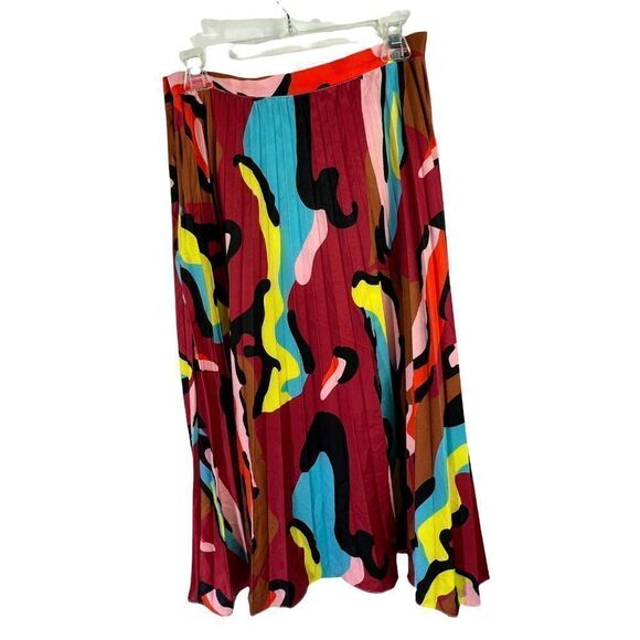 SHEIN Skirt Large Pink Brown Multicolor Womens Midi Pleated Mod Artistic Mod - Picture 1 of 4